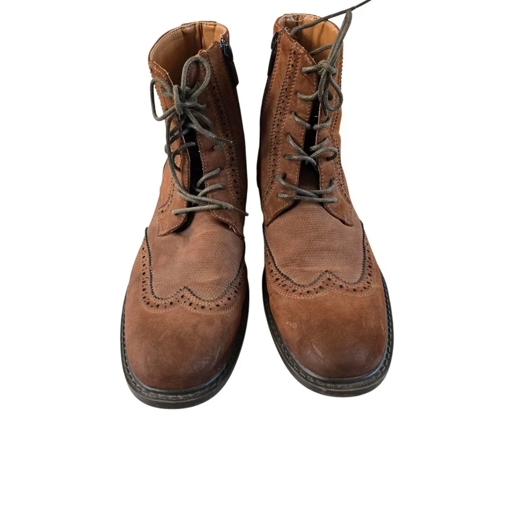 Unlisted Buzzer brown‎ men boot wingtip toe Size 8.5 ankle high lace up side zip
